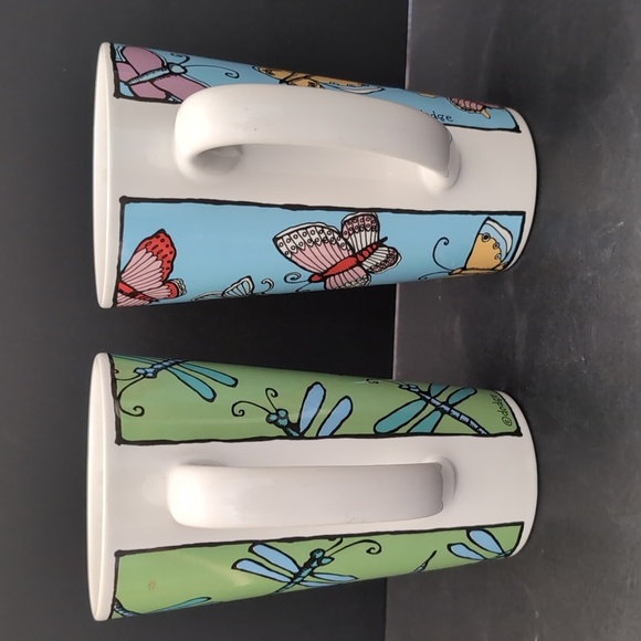 Bugz By Ursula Dodge Set If 2 Tall Ceramic Butterfly/ Dragonfly Mugs. - Picture 2 of 9